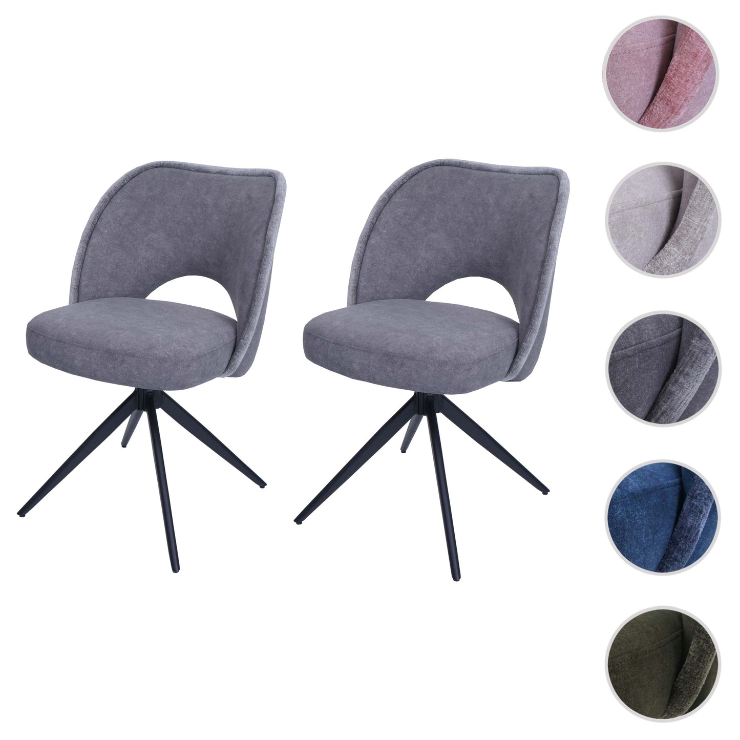 Cosmo Casa - Set van 2 Eetkamerstoelen - Gestoffeerde Keukenstoelen - Draaibaar met Auto-Return - Textiel - Donkergrijs