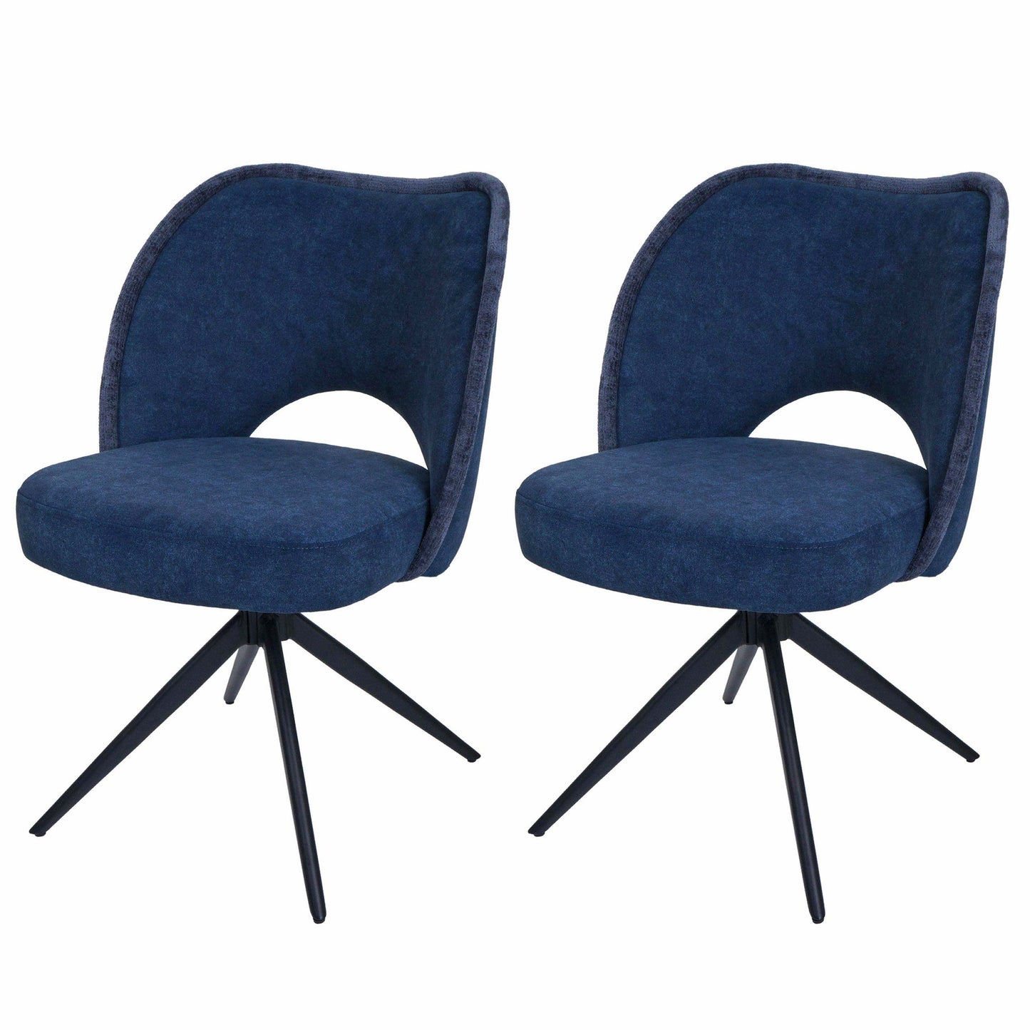 Cosmo Casa - Set van 2 Eetkamerstoelen - Gestoffeerde Keukenstoelen - Draaibaar met Auto-Return - Textiel - Blauw