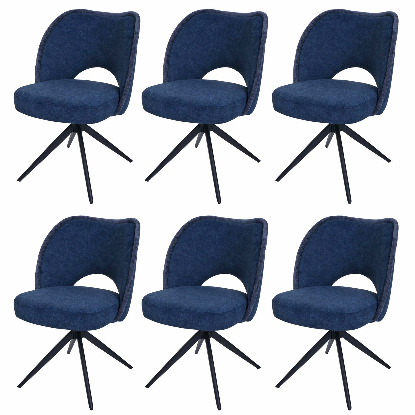 Cosmo Casa - Set van 6 Eetkamerstoelen - Gestoffeerde Draaibare Keukenstoelen - Textiel - Blauw