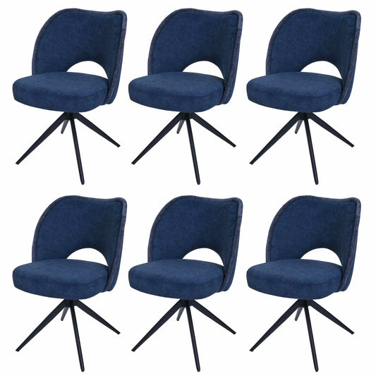 Cosmo Casa - Set van 6 Eetkamerstoelen - Gestoffeerde Draaibare Keukenstoelen - Textiel - Blauw