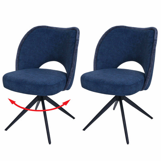 Cosmo Casa - Set van 2 Eetkamerstoelen - Gestoffeerde Keukenstoelen - Draaibaar met Auto-Return - Textiel - Blauw