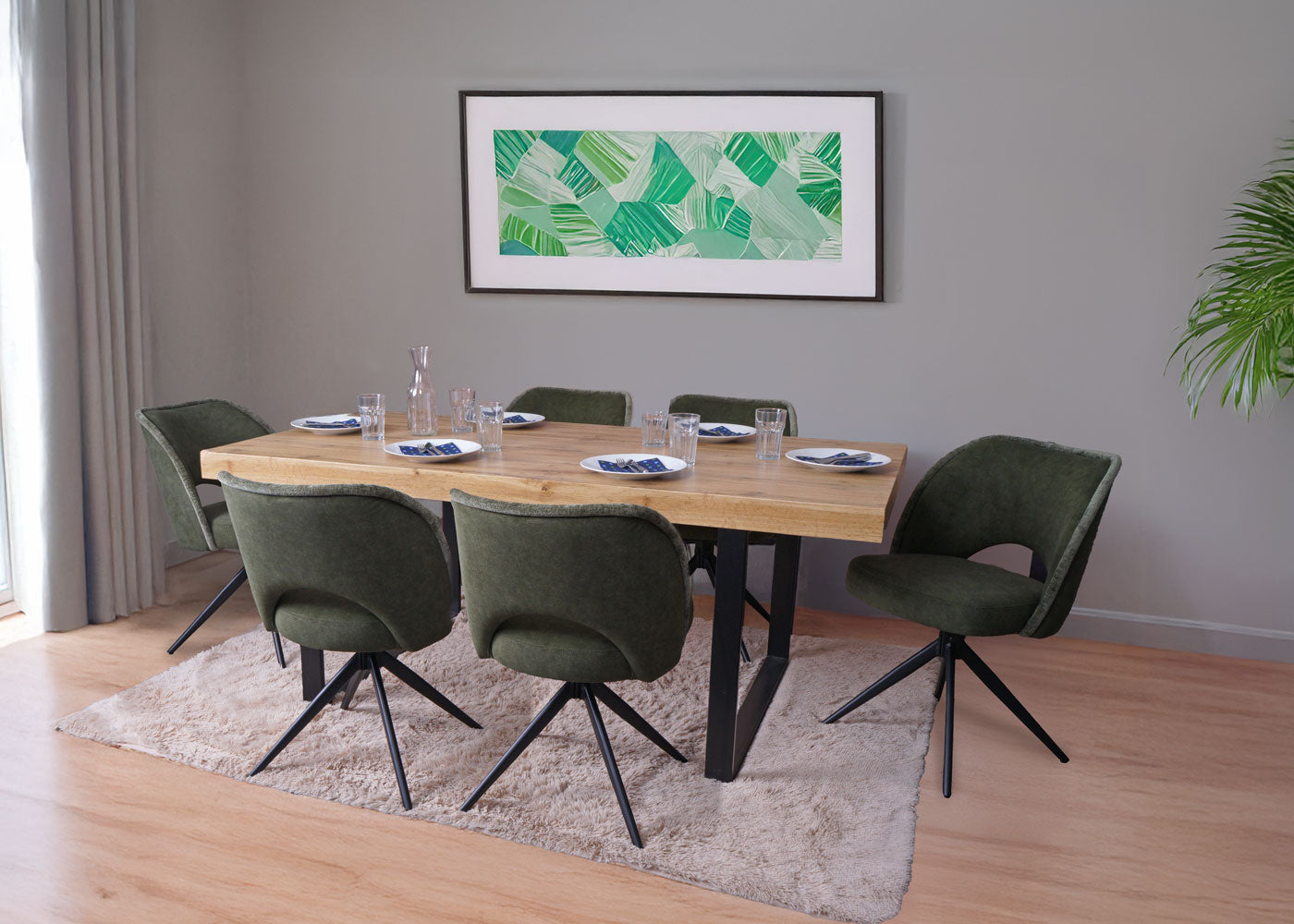 Cosmo Casa - Set van 2 Eetkamerstoelen - Draaibaar Auto-Return - Textiel - Groen