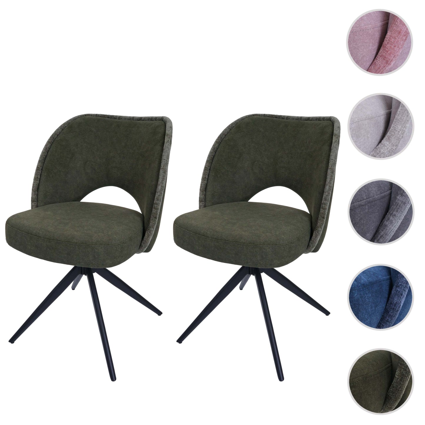Cosmo Casa - Set van 2 Eetkamerstoelen - Draaibaar Auto-Return - Textiel - Groen