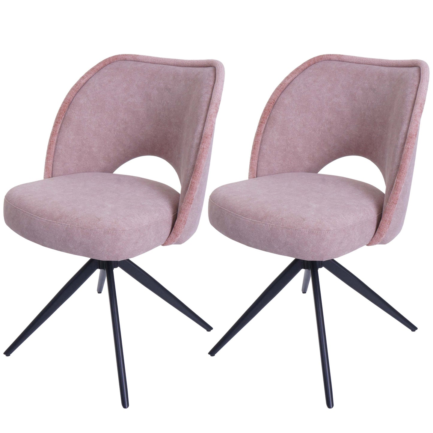 Cosmo Casa - Set van 2 Eetkamerstoelen - Gestoffeerde Keukenstoelen - Draaibaar met Auto-Return - Textiel - Roze