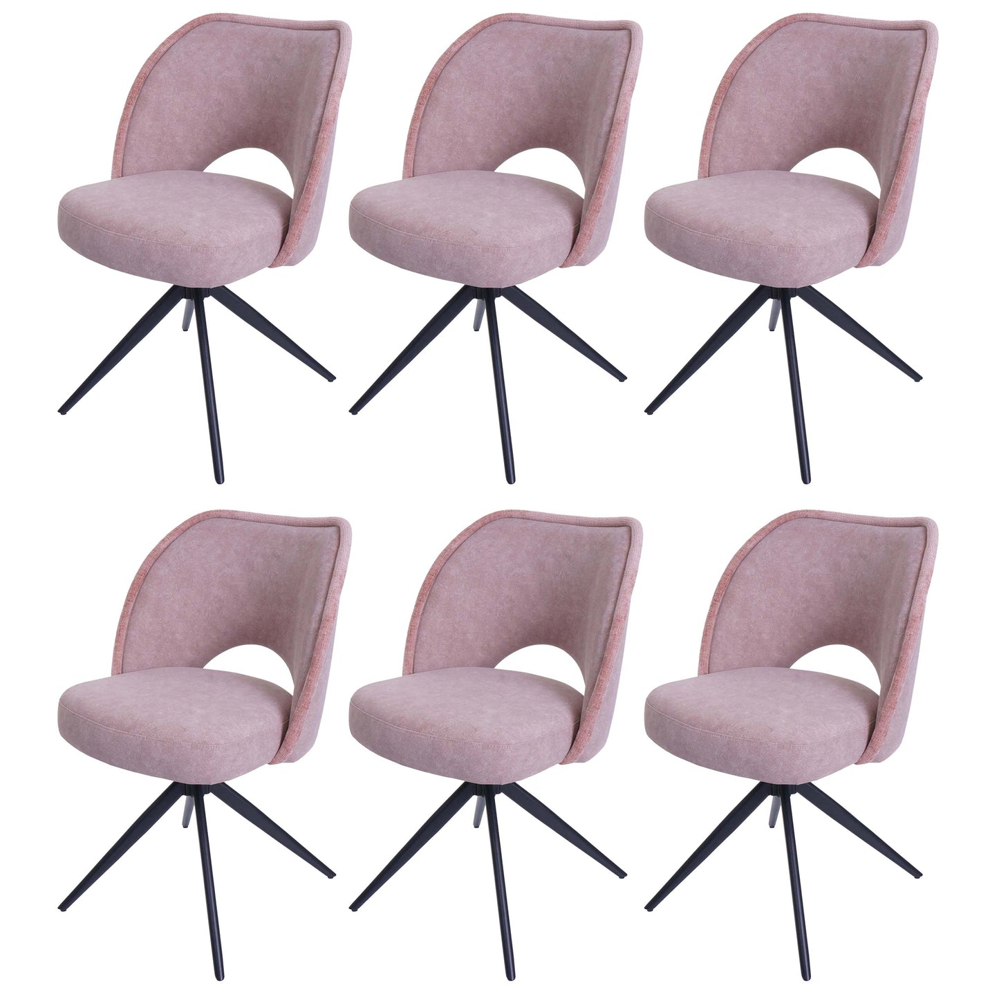 Cosmo Casa - Set van 6 Eetkamerstoelen - Gestoffeerde Draaibare Keukenstoelen - Textiel - Roze