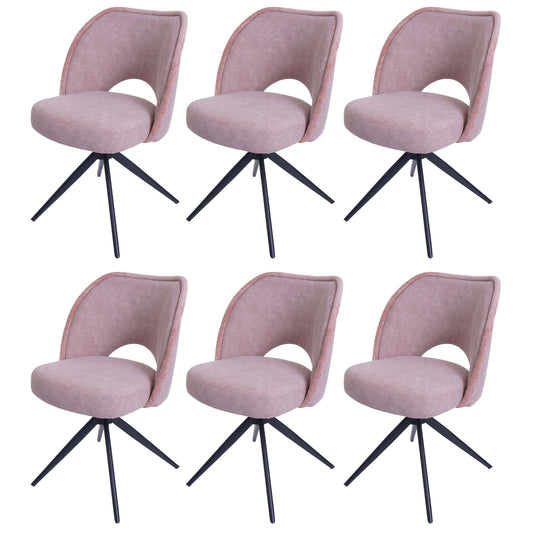 Cosmo Casa - Set van 6 Eetkamerstoelen - Gestoffeerde Draaibare Keukenstoelen - Textiel - Roze