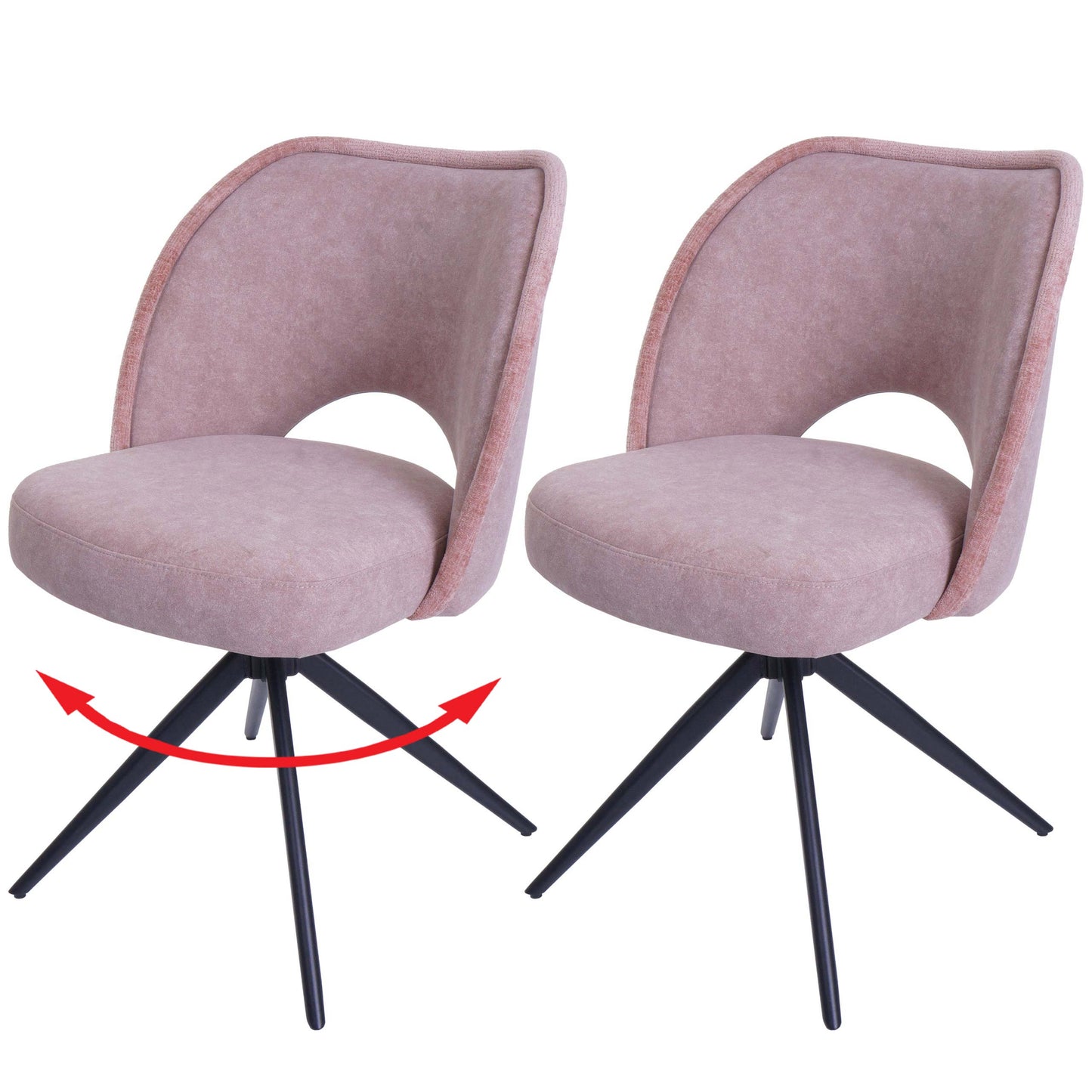 Cosmo Casa - Set van 2 Eetkamerstoelen - Gestoffeerde Keukenstoelen - Draaibaar met Auto-Return - Textiel - Roze