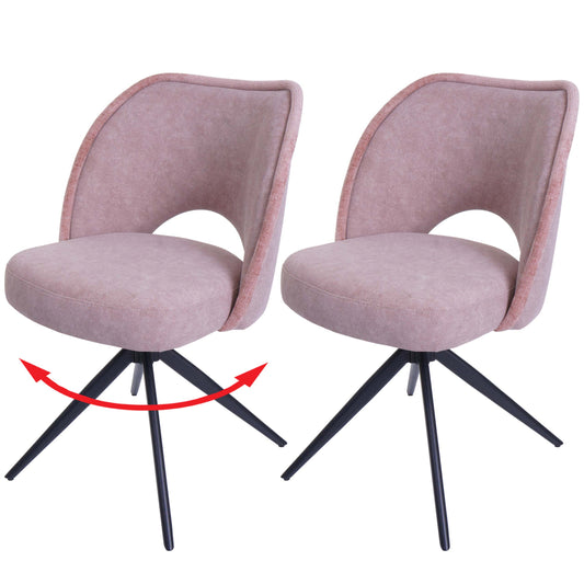 Cosmo Casa - Set van 2 Eetkamerstoelen - Gestoffeerde Keukenstoelen - Draaibaar met Auto-Return - Textiel - Roze