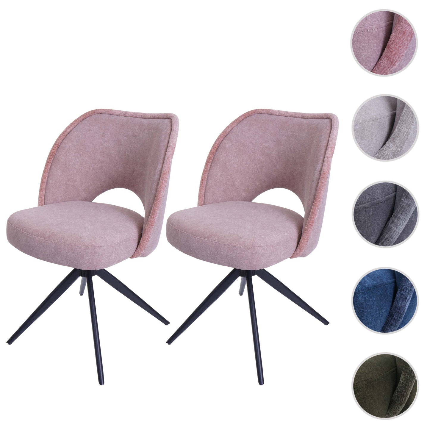 Cosmo Casa - Set van 2 Eetkamerstoelen - Gestoffeerde Keukenstoelen - Draaibaar met Auto-Return - Textiel - Roze