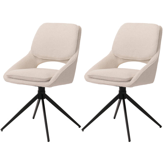 Cosmo Casa - Set van 2 Eetkamerstoelen - Keukenstoel - Draaibaar Auto-Return - Boucle Stof - Crème