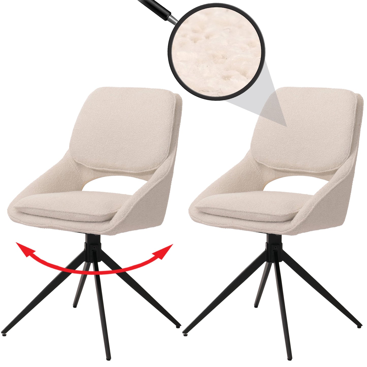 Cosmo Casa - Set van 2 Eetkamerstoelen - Keukenstoel - Draaibaar Auto-Return - Boucle Stof - Crème