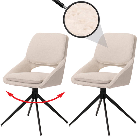 Cosmo Casa - Set van 2 Eetkamerstoelen - Keukenstoel - Draaibaar Auto-Return - Boucle Stof - Crème