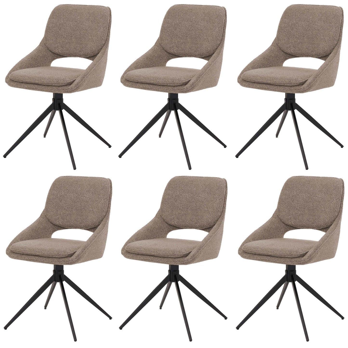 Cosmo Casa - Set van 6 Eetkamerstoelen - Keukenstoel - Draaibaar Auto-Return - Boucle Stof - Beige
