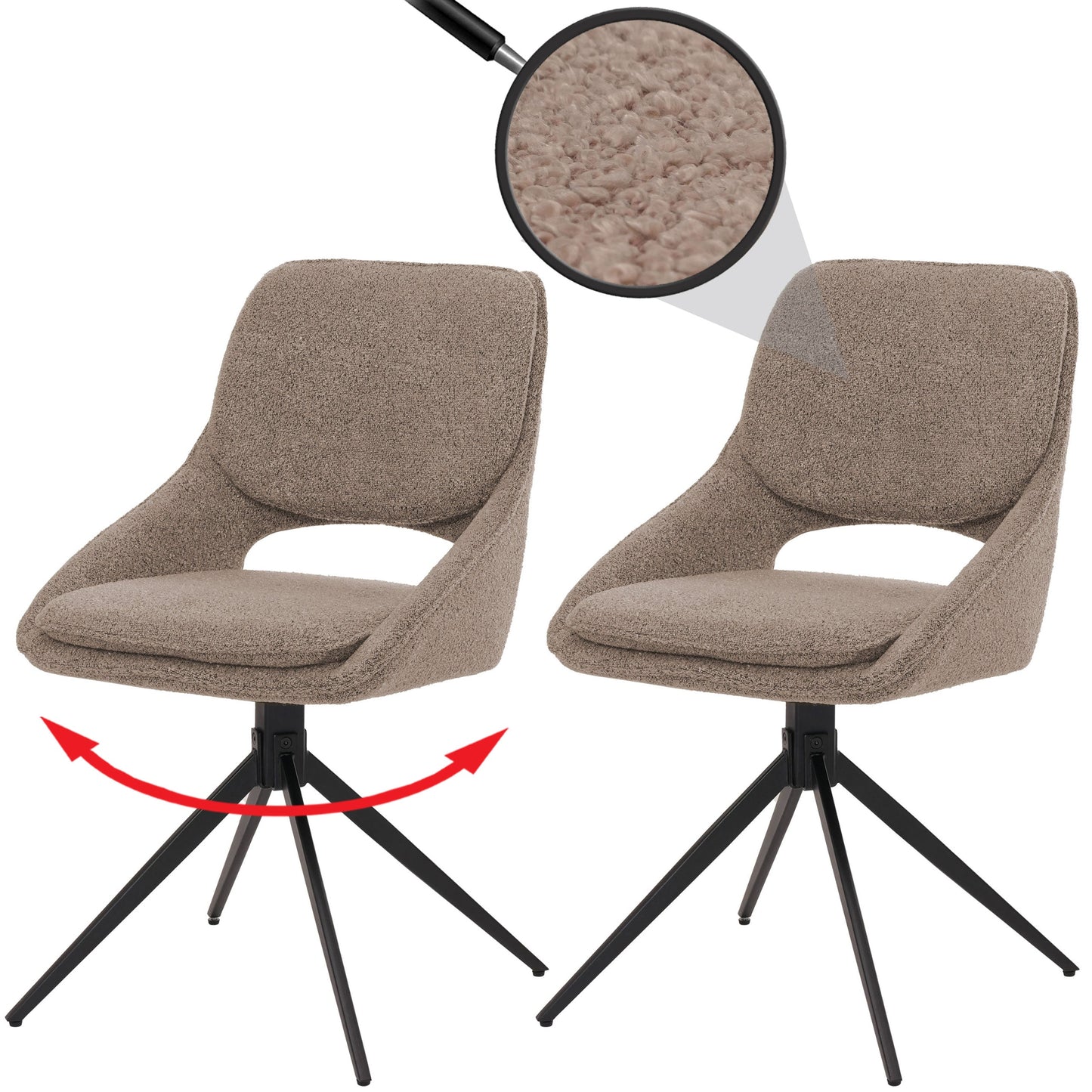 Cosmo Casa - Set van 2 Eetkamerstoelen - Keukenstoel - Draaibaar Auto-Return - Boucle Stof - Beige