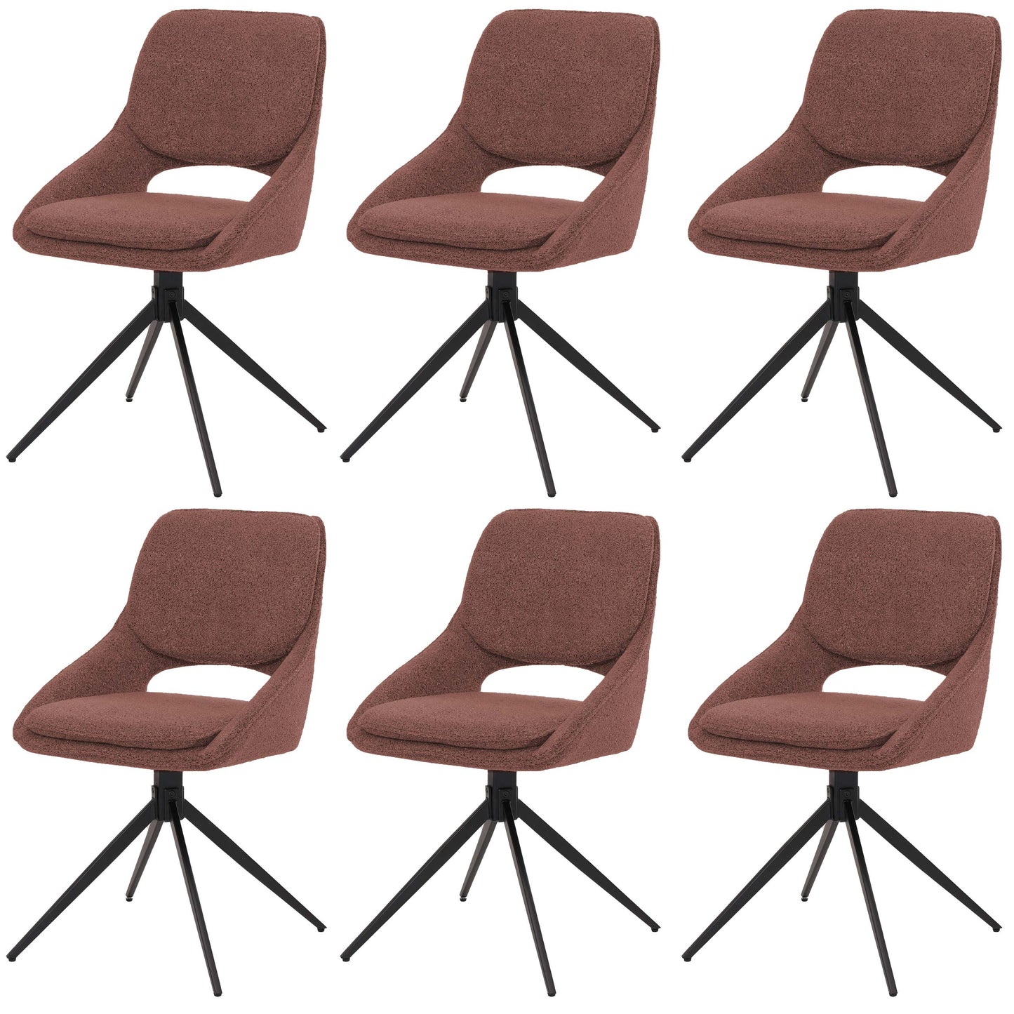 Cosmo Casa - Set van 6 Eetkamerstoelen - Keukenstoel - Draaibaar Auto-Return - Boucle Stof - Bruin