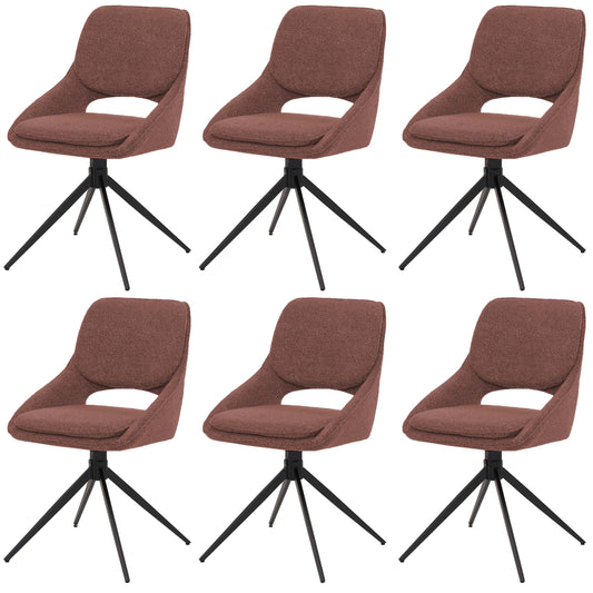 Cosmo Casa - Set van 6 Eetkamerstoelen - Keukenstoel - Draaibaar Auto-Return - Boucle Stof - Bruin