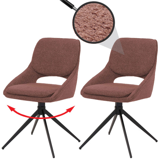 Cosmo Casa - Set van 2 Eetkamerstoelen - Keukenstoel - Draaibaar Auto-Return - Boucle Stof - Bruin