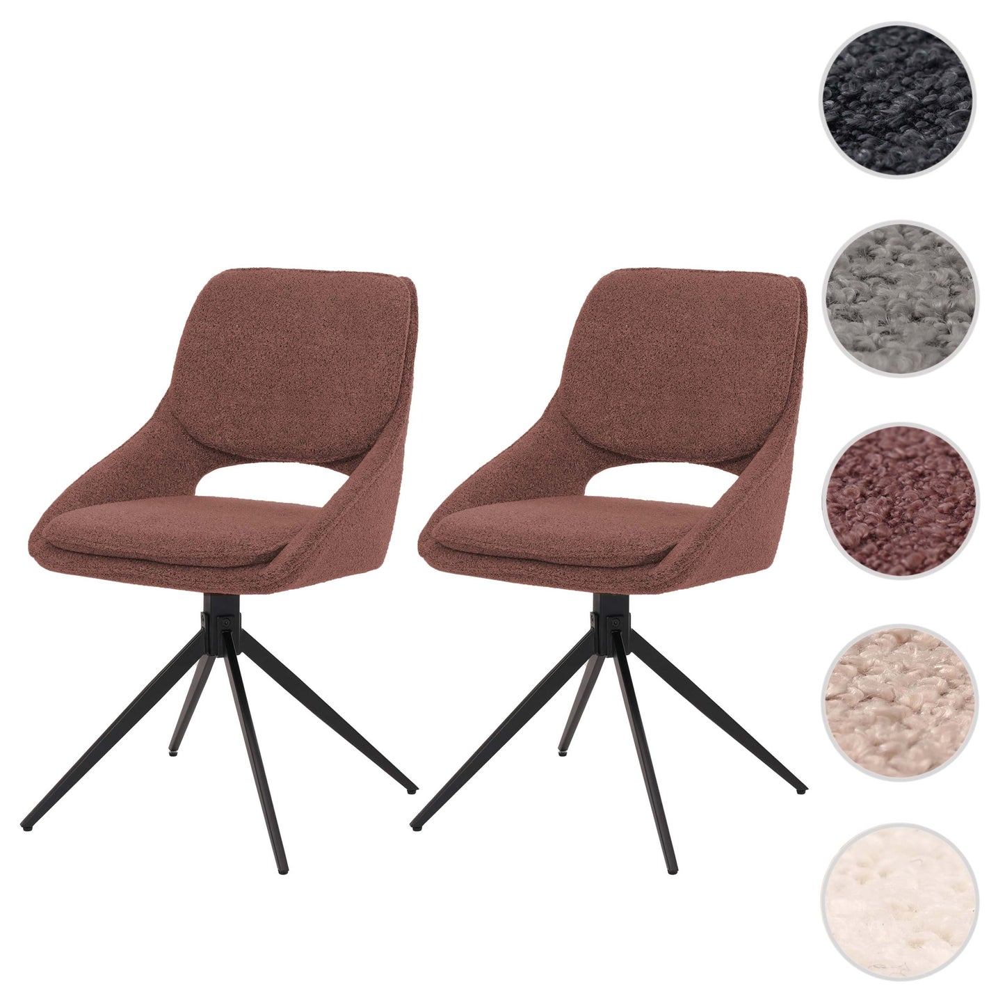 Cosmo Casa - Set van 2 Eetkamerstoelen - Keukenstoel - Draaibaar Auto-Return - Boucle Stof - Bruin