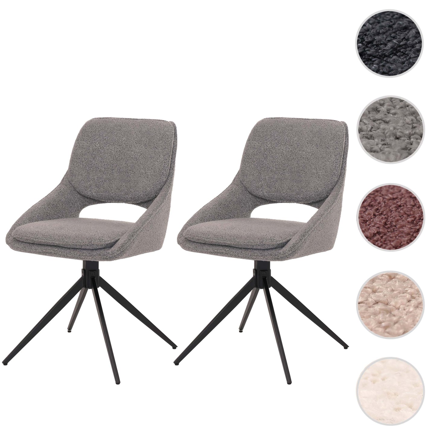 Cosmo Casa - Set van 2 Eetkamerstoelen - Keukenstoel - Draaibaar Auto-Return - Boucle Stof - Grijs