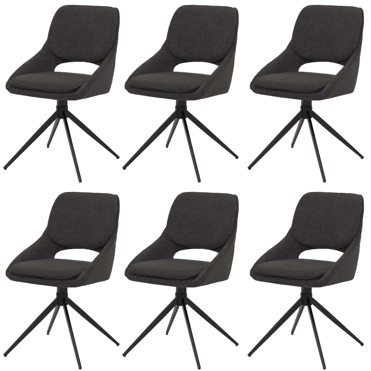 Cosmo Casa - Set van 6 Eetkamerstoelen - Keukenstoel - Draaibaar Auto-Return - Boucle Stof - Donkergrijs
