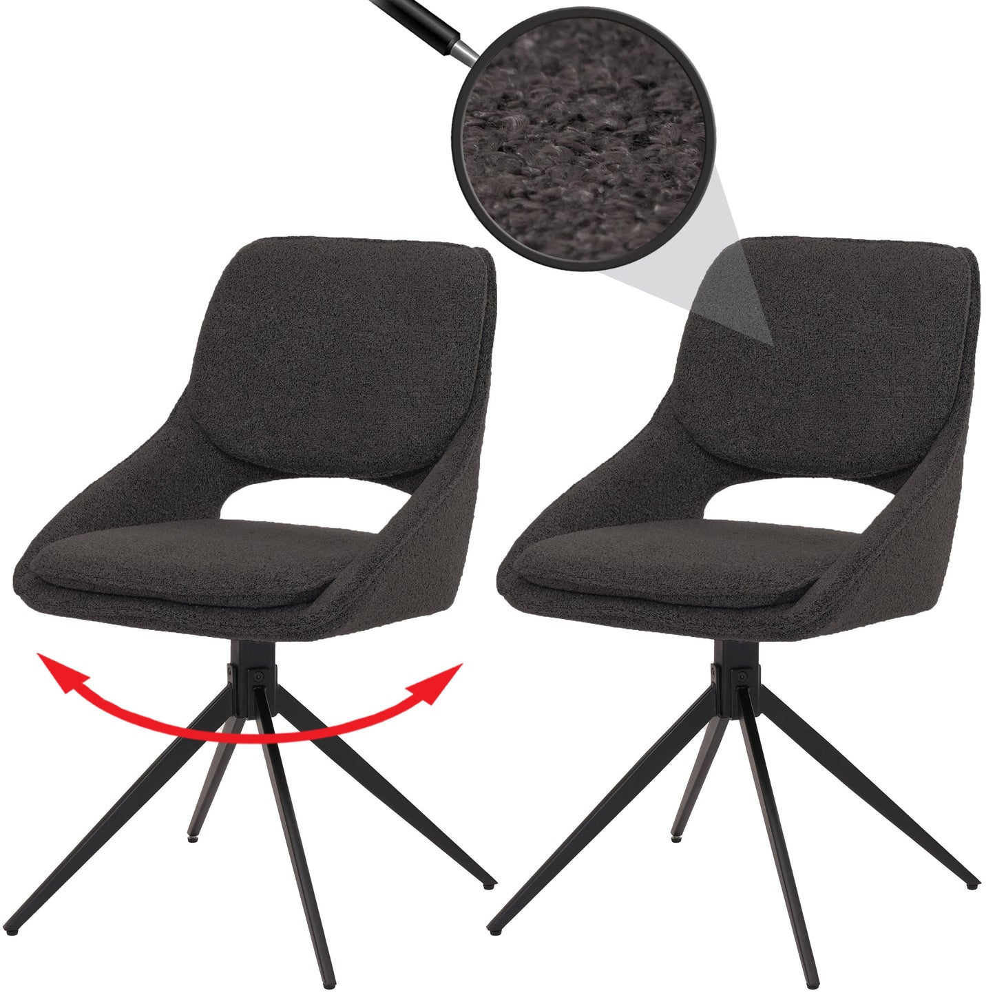 Cosmo Casa - Set van 2 Eetkamerstoelen - Keukenstoel - Draaibaar Auto-Return - Boucle Stof - Donkergrijs