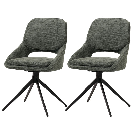 Cosmo Casa - Set van 2 Eetkamerstoelen - Keukenstoel - Draaibaar Auto-Return - Chenille Stof - Groen