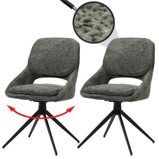 Cosmo Casa - Set van 2 Eetkamerstoelen - Keukenstoel - Draaibaar Auto-Return - Chenille Stof - Groen