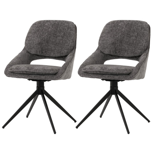 Cosmo Casa - Set van 2 Eetkamerstoelen - Keukenstoel - Draaibaar Auto-Return - Chenille Stof - Donkergrijs