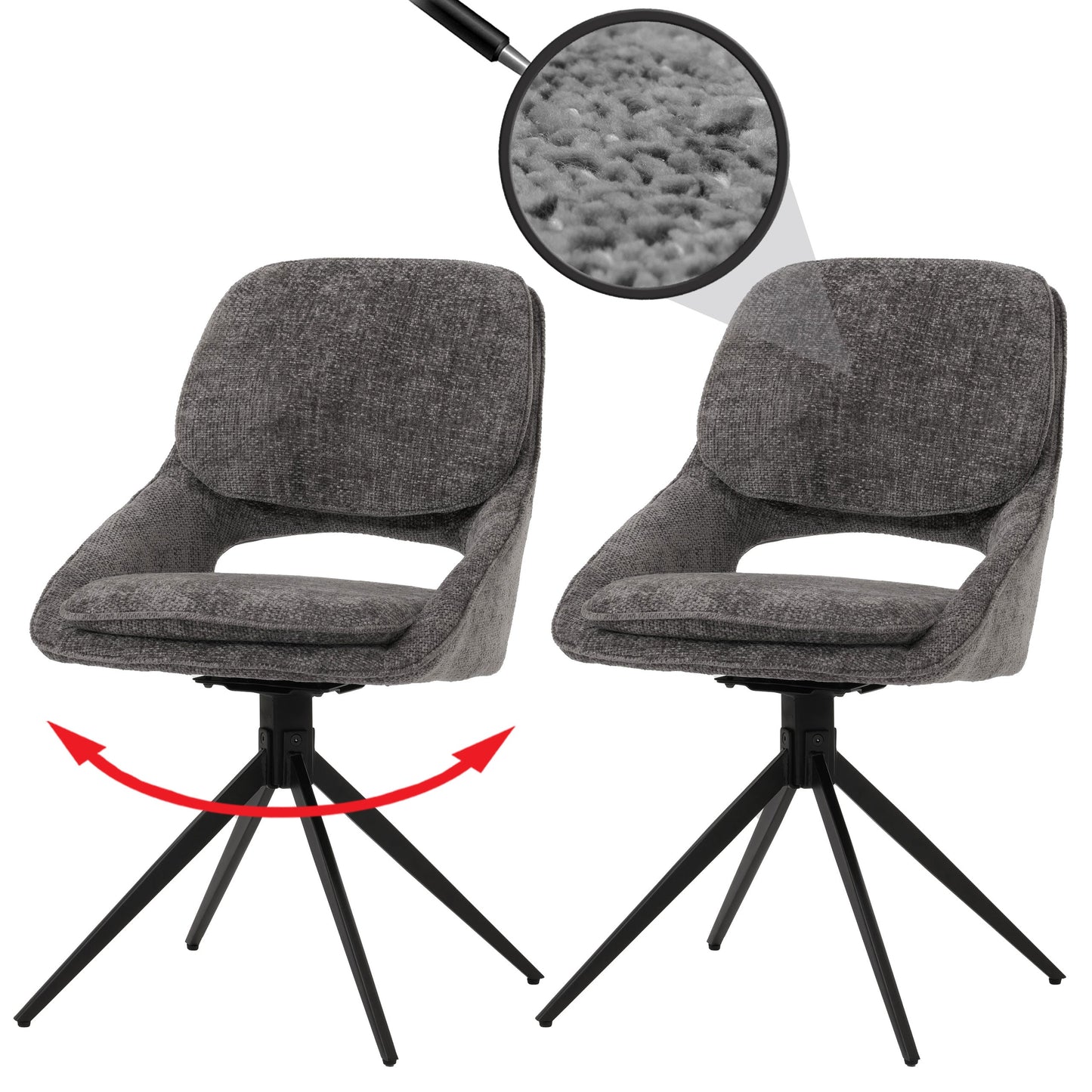 Cosmo Casa - Set van 2 Eetkamerstoelen - Keukenstoel - Draaibaar Auto-Return - Chenille Stof - Donkergrijs