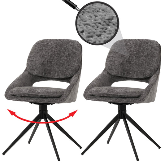 Cosmo Casa - Set van 2 Eetkamerstoelen - Keukenstoel - Draaibaar Auto-Return - Chenille Stof - Donkergrijs