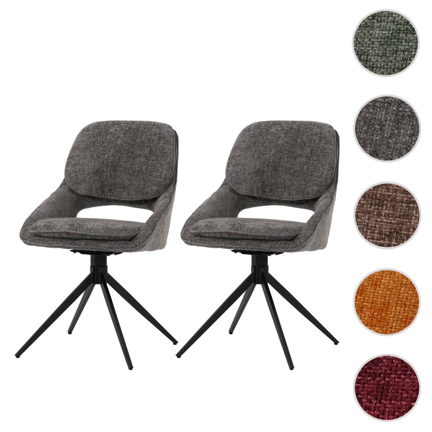 Cosmo Casa - Set van 2 Eetkamerstoelen - Keukenstoel - Draaibaar Auto-Return - Chenille Stof - Donkergrijs
