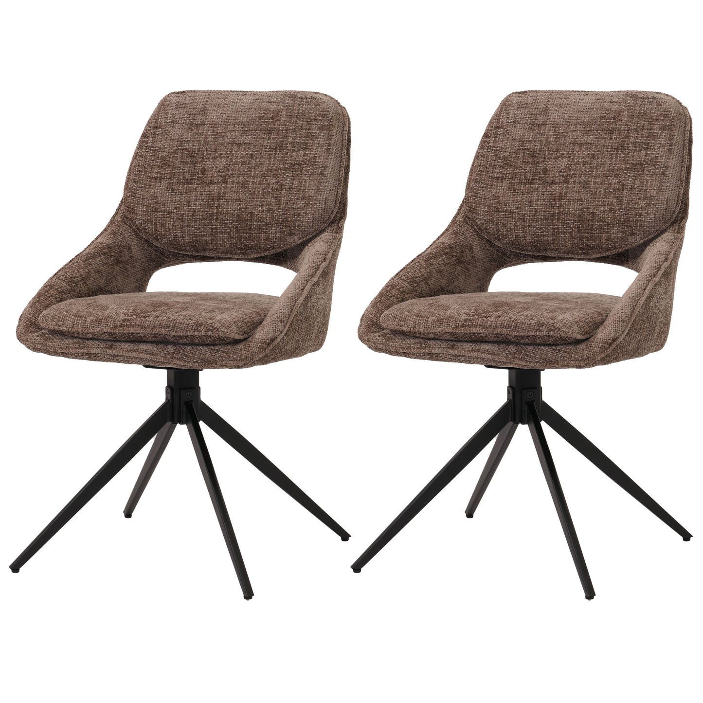 Cosmo Casa - Set van 2 Eetkamerstoelen - Keukenstoel - Draaibaar Auto-Return - Chenille Stof - Bruin