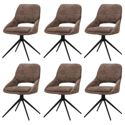 Cosmo Casa - Set van 6 Eetkamerstoelen - Keukenstoel - Draaibaar Auto-Return - Chenille Stof - Bruin