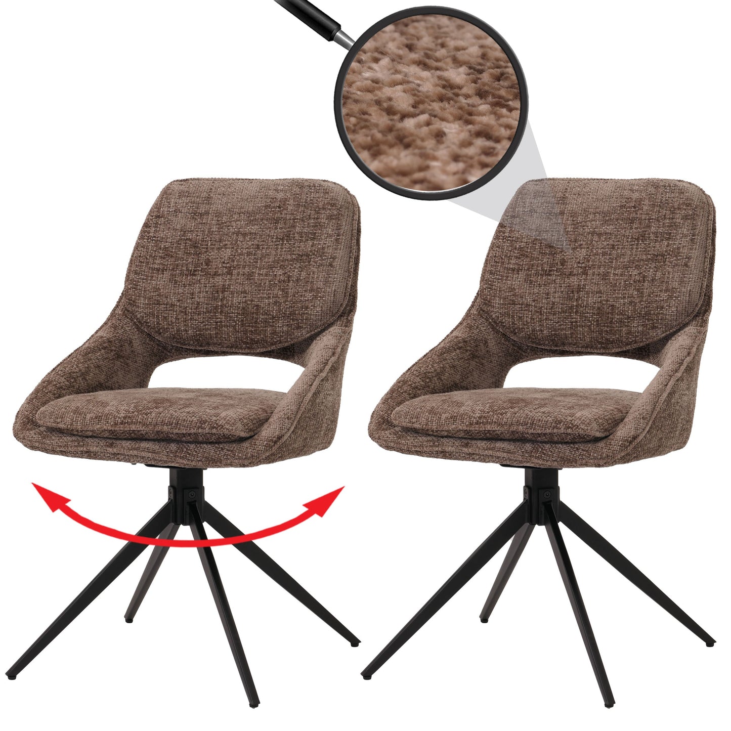 Cosmo Casa - Set van 2 Eetkamerstoelen - Keukenstoel - Draaibaar Auto-Return - Chenille Stof - Bruin