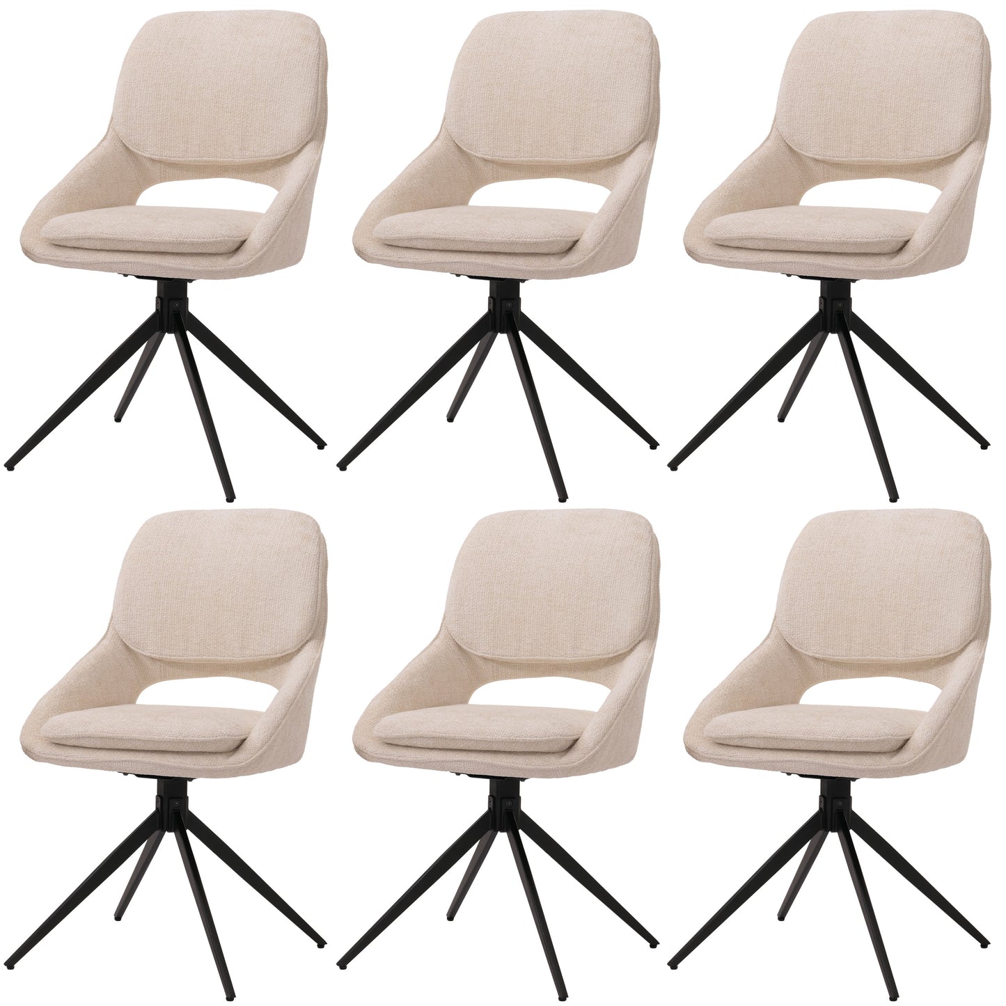 Cosmo Casa - Set van 6 Eetkamerstoelen - Keukenstoel - Draaibaar Auto-Return - Chenille Stof - Crème-Beige