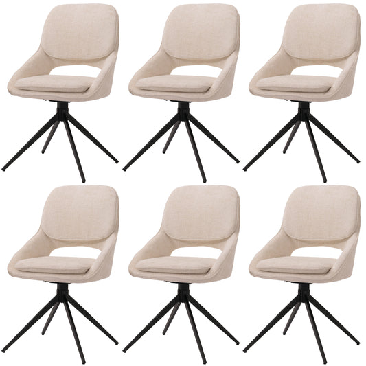 Cosmo Casa - Set van 6 Eetkamerstoelen - Keukenstoel - Draaibaar Auto-Return - Chenille Stof - Crème-Beige