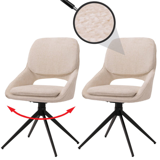 Cosmo Casa - Set van 2 Eetkamerstoelen - Keukenstoel - Draaibaar Auto-Return - Chenille Stof - Crème-Beige