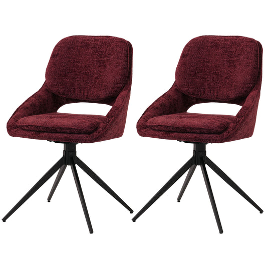 Cosmo Casa - Set van 2 Eetkamerstoelen - Keukenstoel - Draaibaar Auto-Return - Chenille Stof - Bordeaux