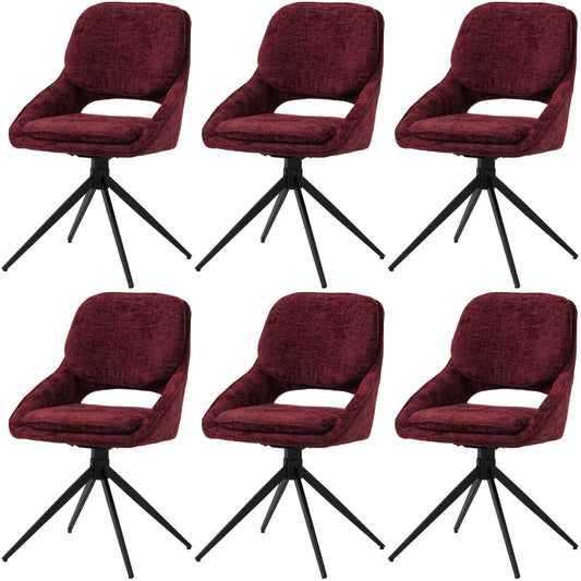Cosmo Casa - Set van 6 Eetkamerstoelen - Keukenstoel - Draaibaar Auto-Return - Chenille Stof - Bordeaux