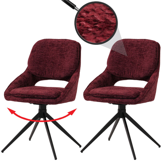 Cosmo Casa - Set van 2 Eetkamerstoelen - Keukenstoel - Draaibaar Auto-Return - Chenille Stof - Bordeaux