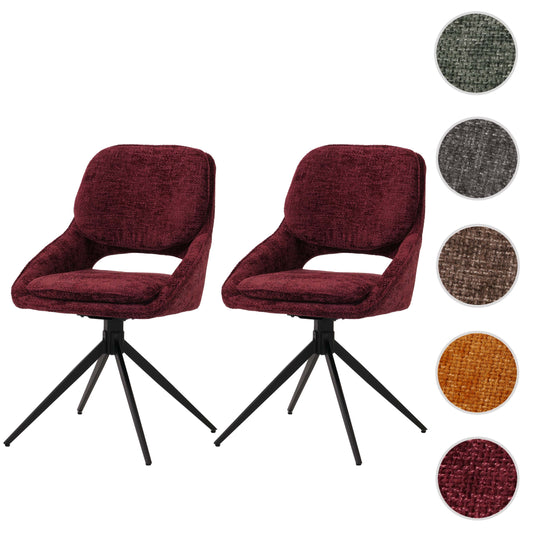 Cosmo Casa - Set van 2 Eetkamerstoelen - Keukenstoel - Draaibaar Auto-Return - Chenille Stof - Bordeaux