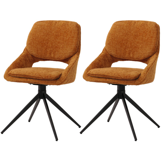 Cosmo Casa - Set van 2 Eetkamerstoelen - Keukenstoel - Draaibaar Auto-Return - Chenille Stof - Okergeel