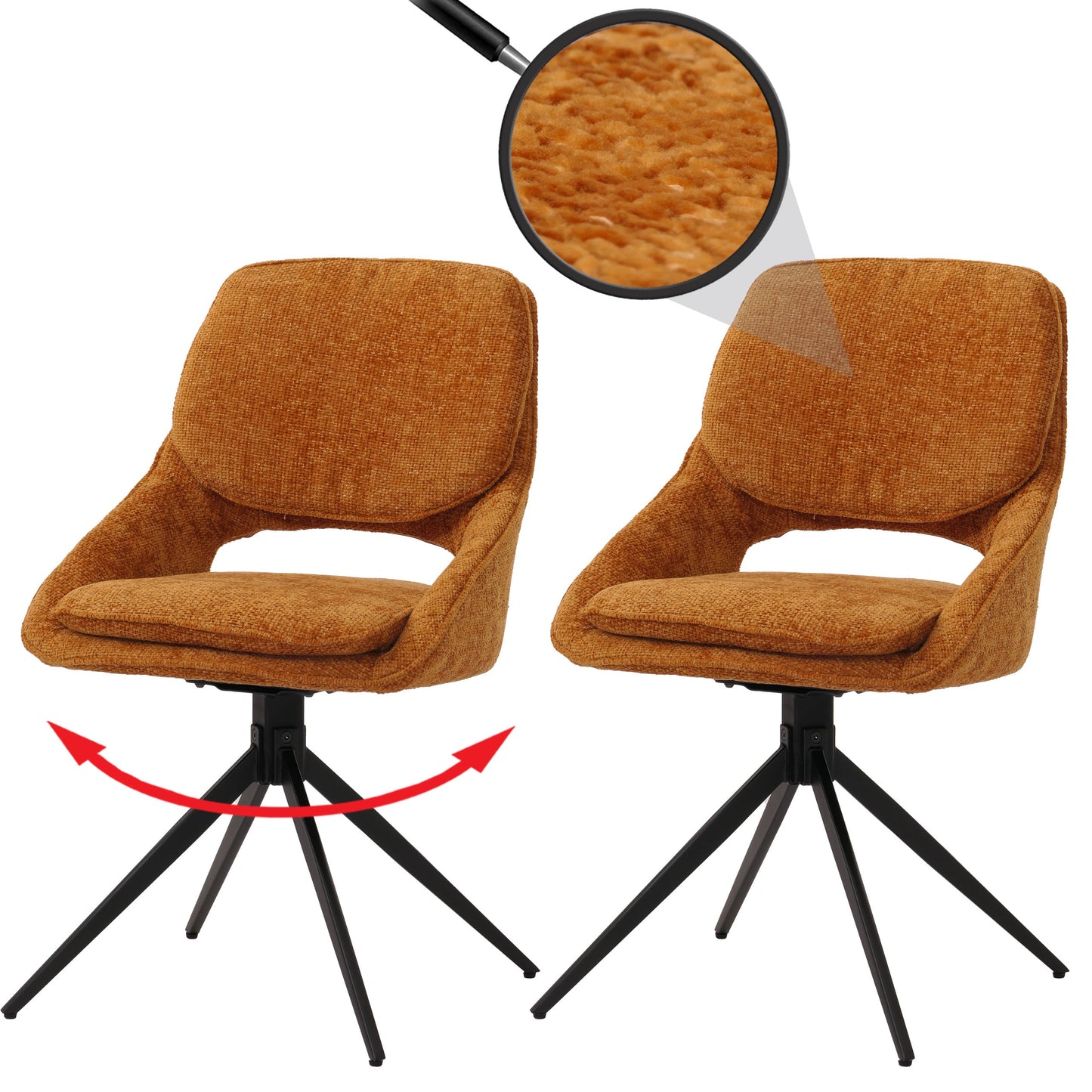 Cosmo Casa - Set van 2 Eetkamerstoelen - Keukenstoel - Draaibaar Auto-Return - Chenille Stof - Okergeel