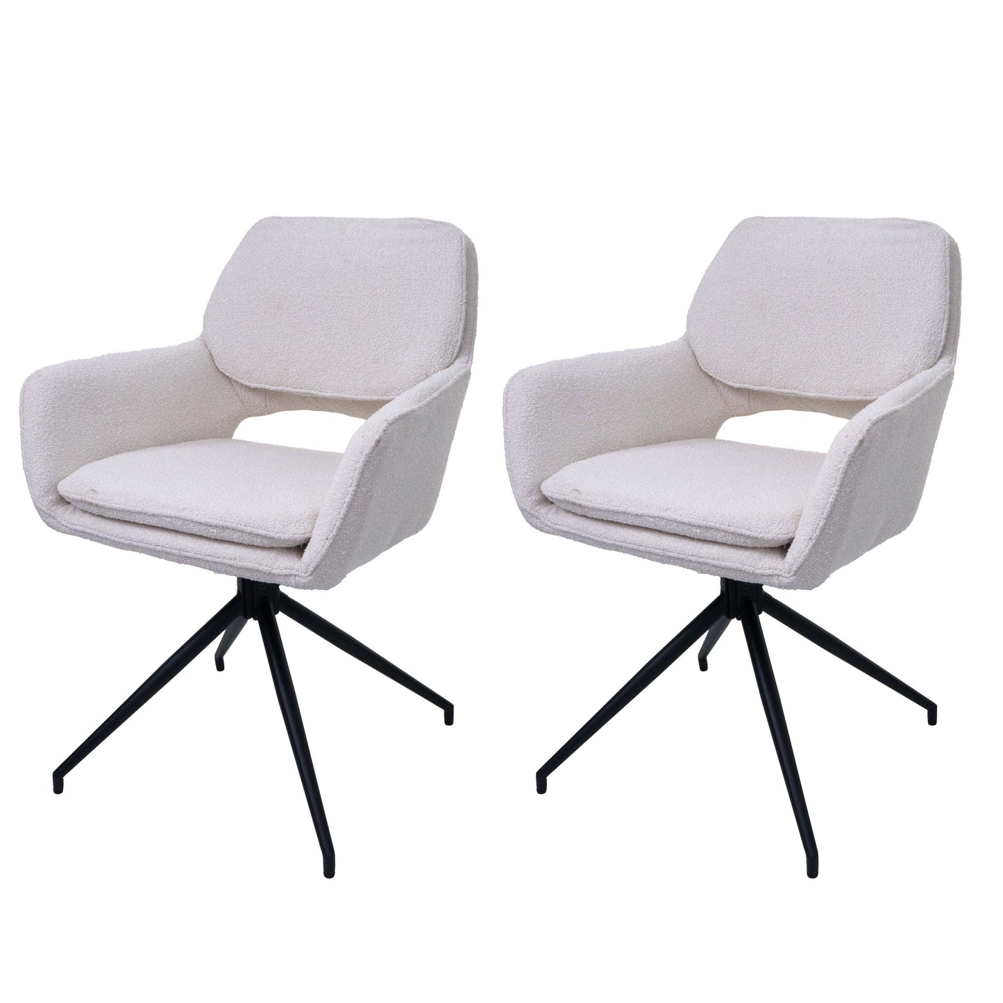 Cosmo Casa - Set van 2 Eetkamerstoelen - Keukenstoel - Draaibaar met Auto-Return - Boucle Stof - Crème