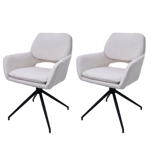 Cosmo Casa - Set van 2 Eetkamerstoelen - Keukenstoel - Draaibaar met Auto-Return - Boucle Stof - Crème