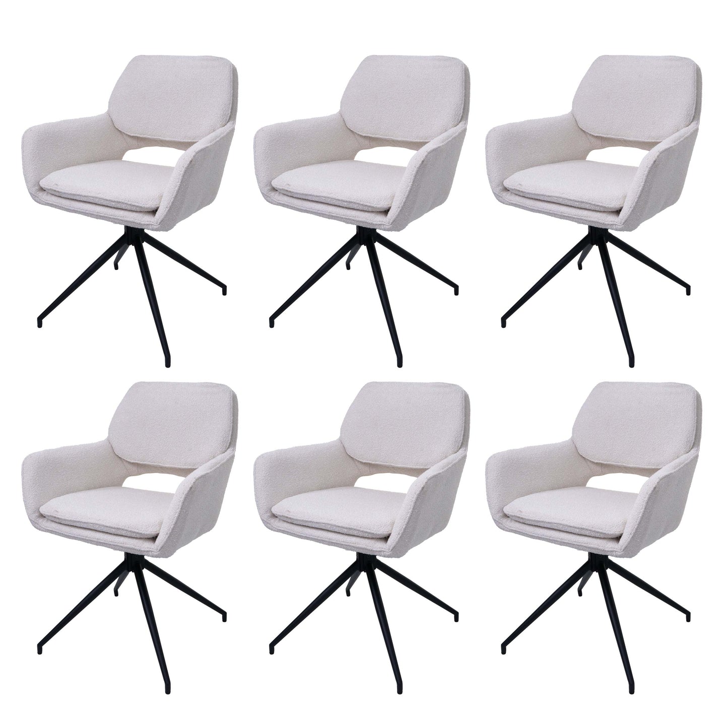 Cosmo Casa - Set van 6 Eetkamerstoelen - Keukenstoel - Draaibaar met Auto-Return - Boucle Stof - Crème