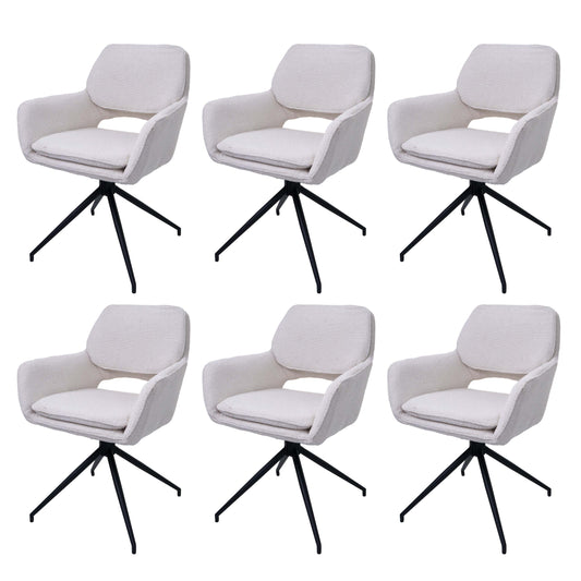 Cosmo Casa - Set van 6 Eetkamerstoelen - Keukenstoel - Draaibaar met Auto-Return - Boucle Stof - Crème