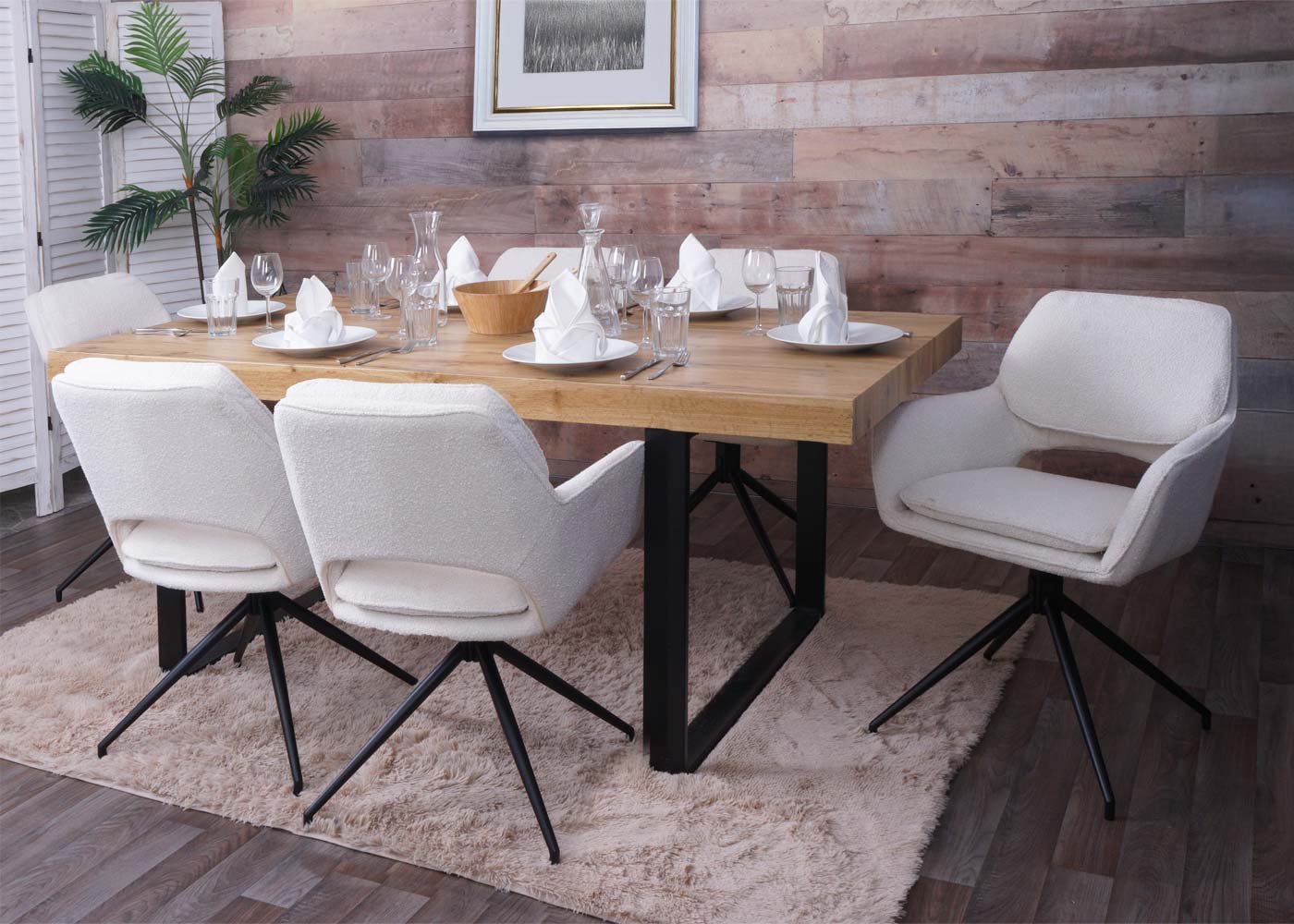 Cosmo Casa - Set van 2 Eetkamerstoelen - Keukenstoel - Draaibaar met Auto-Return - Boucle Stof - Crème