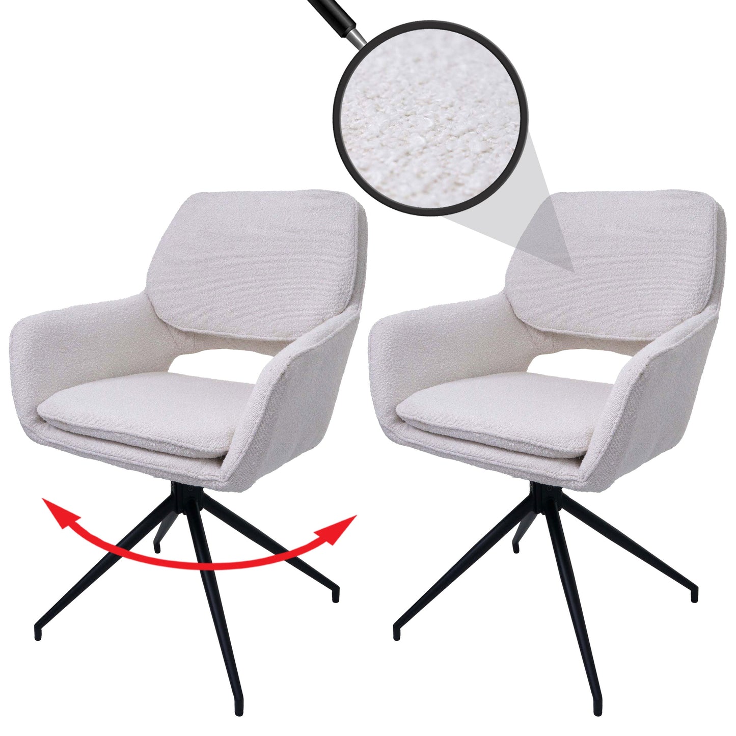 Cosmo Casa - Set van 2 Eetkamerstoelen - Keukenstoel - Draaibaar met Auto-Return - Boucle Stof - Crème