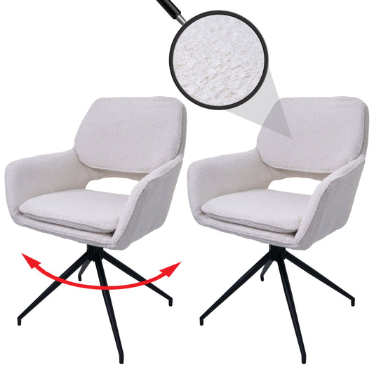 Cosmo Casa - Set van 2 Eetkamerstoelen - Keukenstoel - Draaibaar met Auto-Return - Boucle Stof - Crème